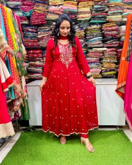 Designer Pure Chinon Embroidered Anarkali Set