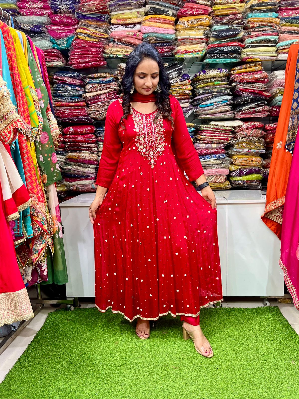 Designer Pure Chinon Embroidered Anarkali Set