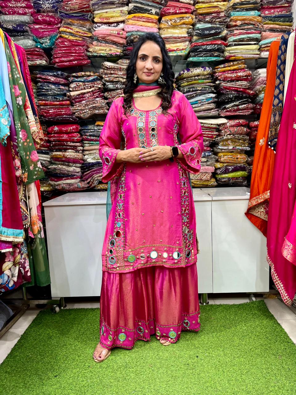 Designer Shimmer Organza Sharara Suit Set