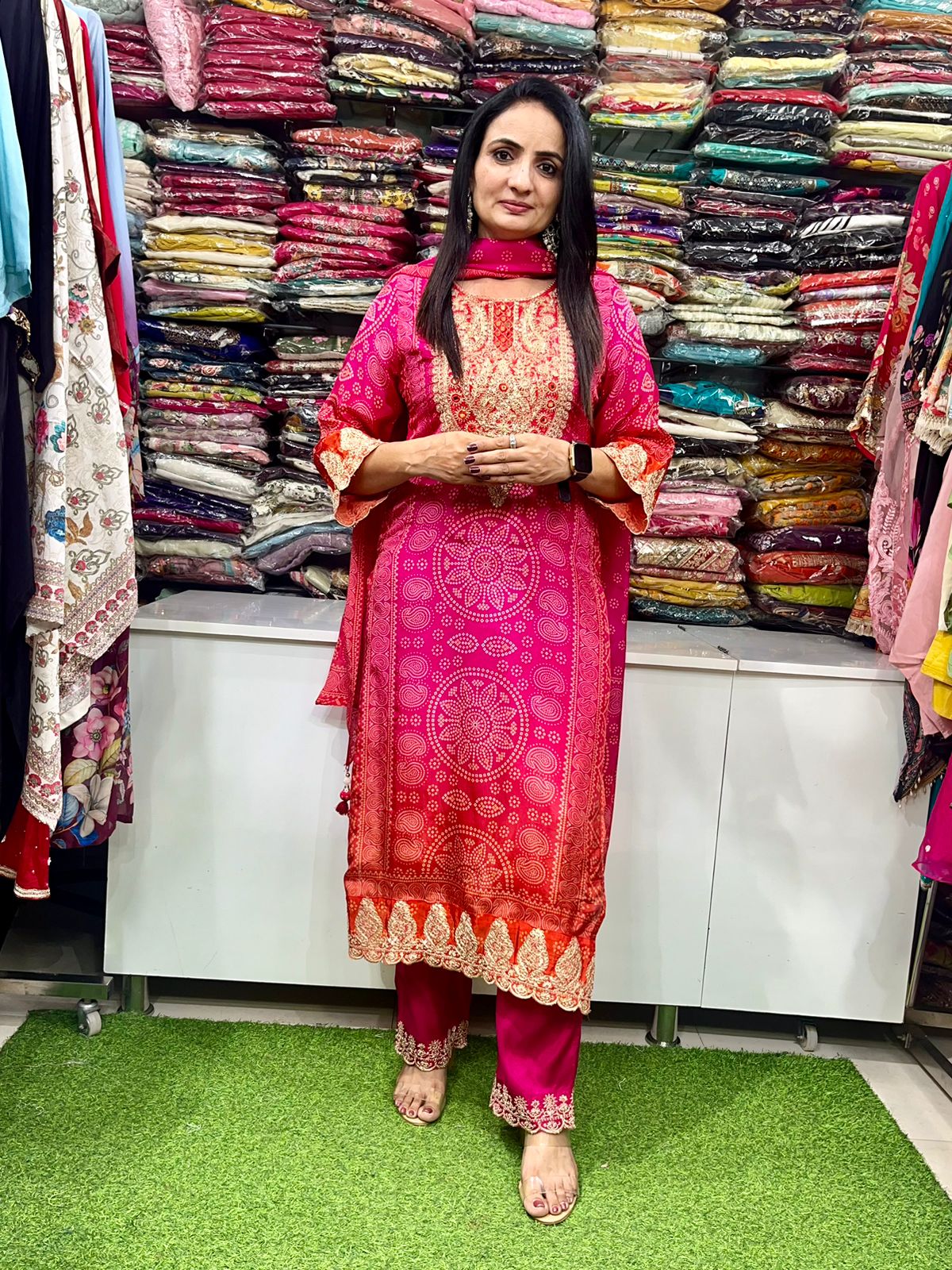 Bandhani Print Silk Suit Set - Image 3