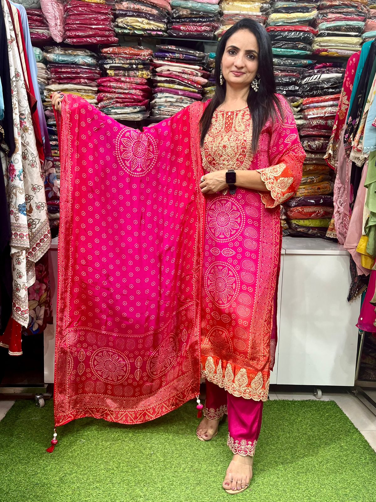 Bandhani Print Silk Suit Set