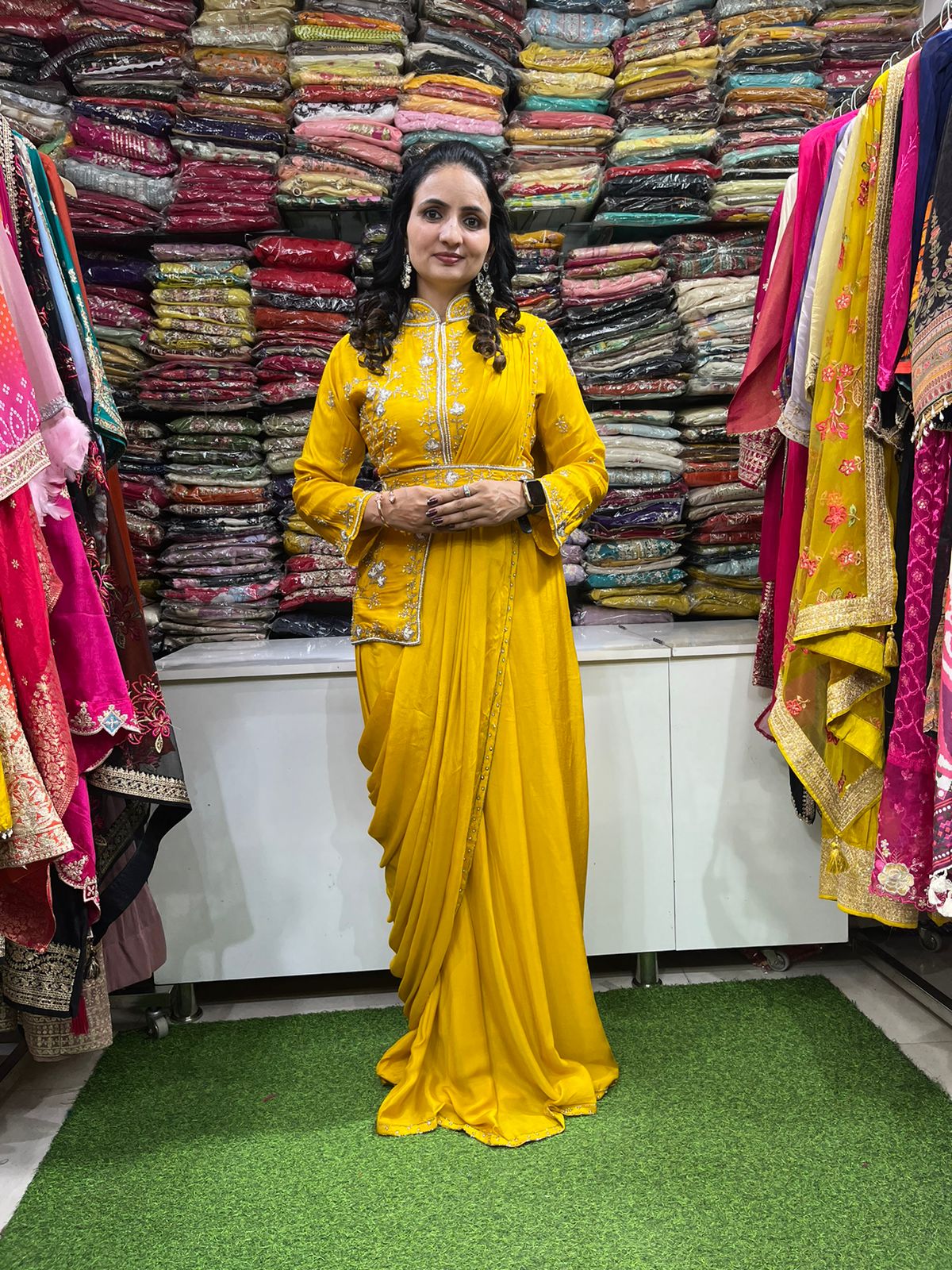 Beautiful Pure Chinon hand embroidered Drape Saree