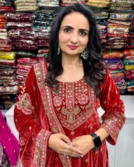 Beautiful Rust Color Velvet Anarkali Set