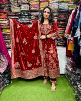 Beautiful Rust Color Velvet Anarkali Set