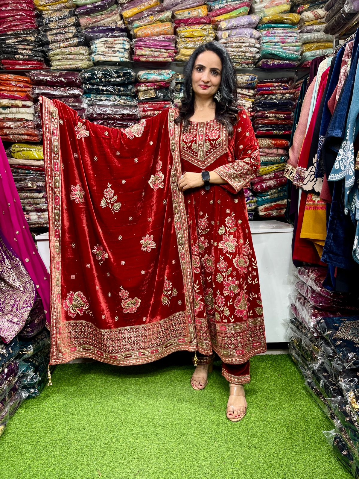 Beautiful Rust Color Velvet Anarkali Set