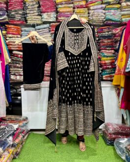 Designer Black Velvet Anarkali Suit Set