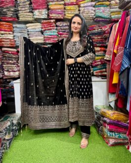 Designer Black Velvet Anarkali Suit Set