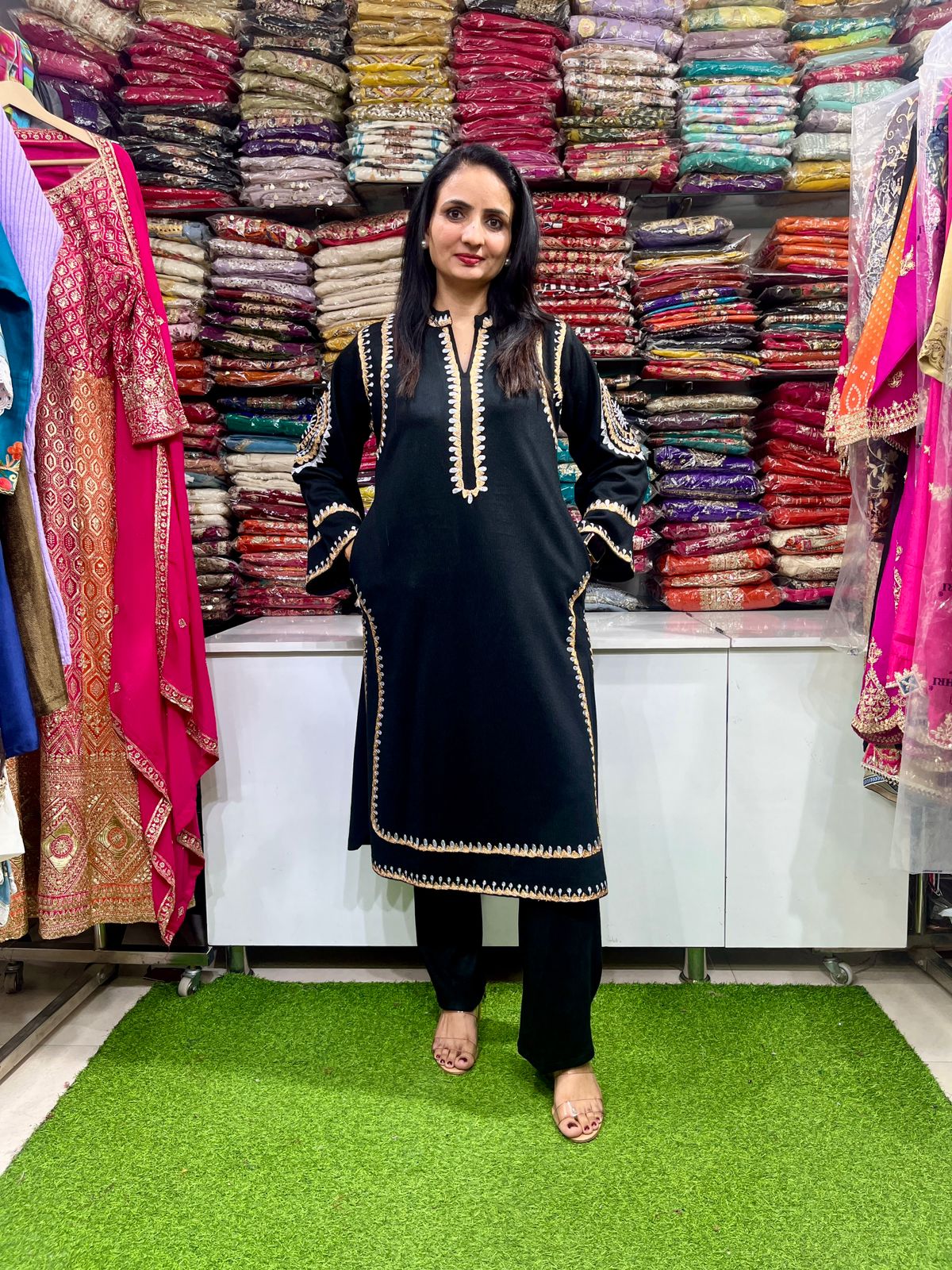 Designer Black Woolen Coord With Zari Embroidery - Image 4