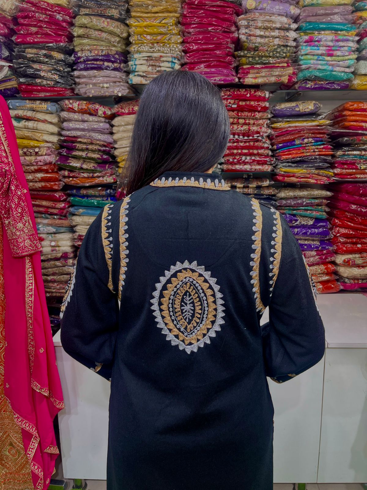 Designer Black Woolen Coord With Zari Embroidery - Image 2