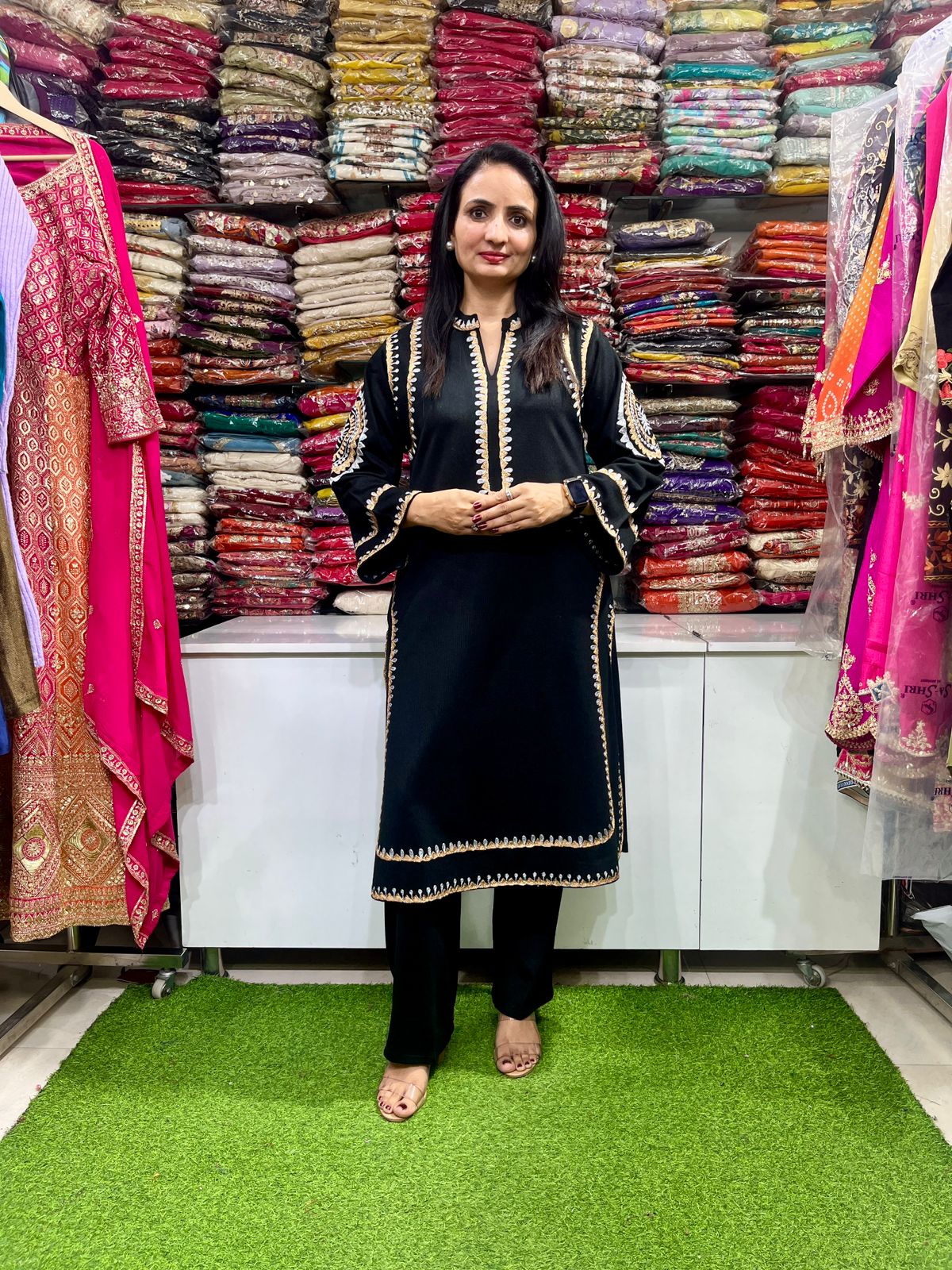 Designer Black Woolen Coord With Zari Embroidery