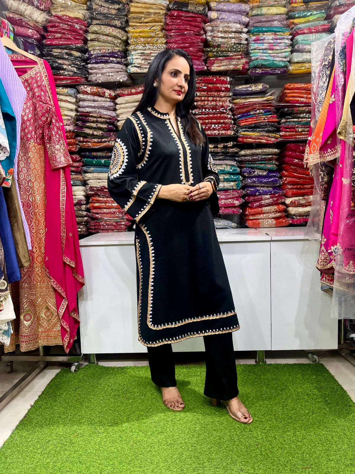 Designer Black Woolen Coord With Zari Embroidery - Image 3