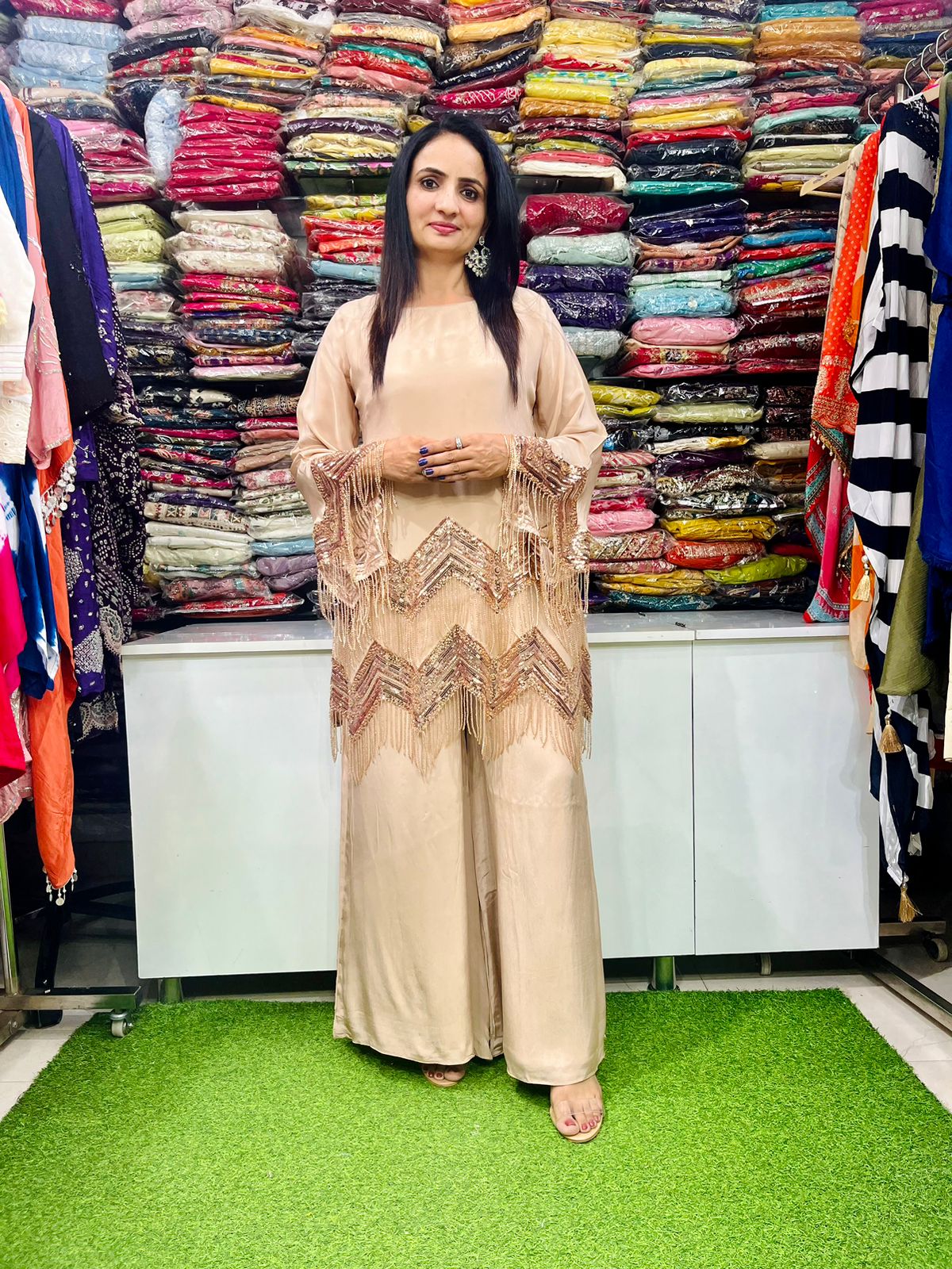 Designer Crape Coord Set in Ivory