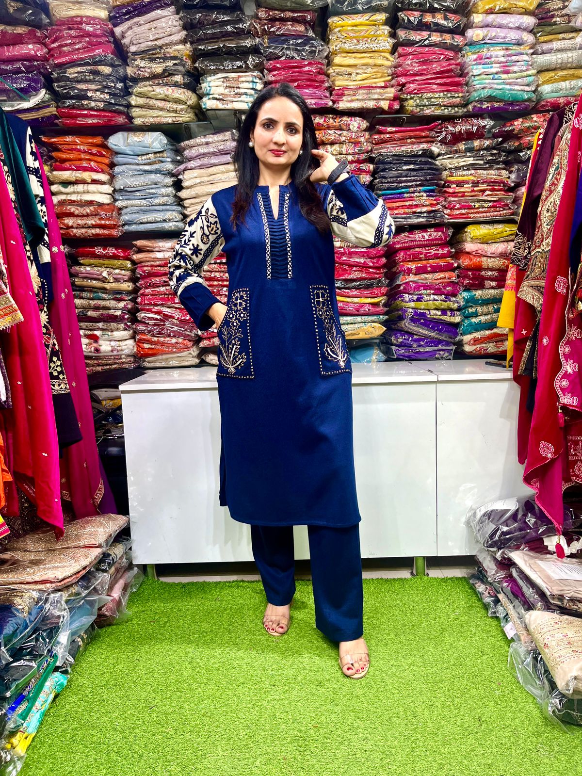 Designer Knitted Wool Coord set with Zari embroidery - Image 5