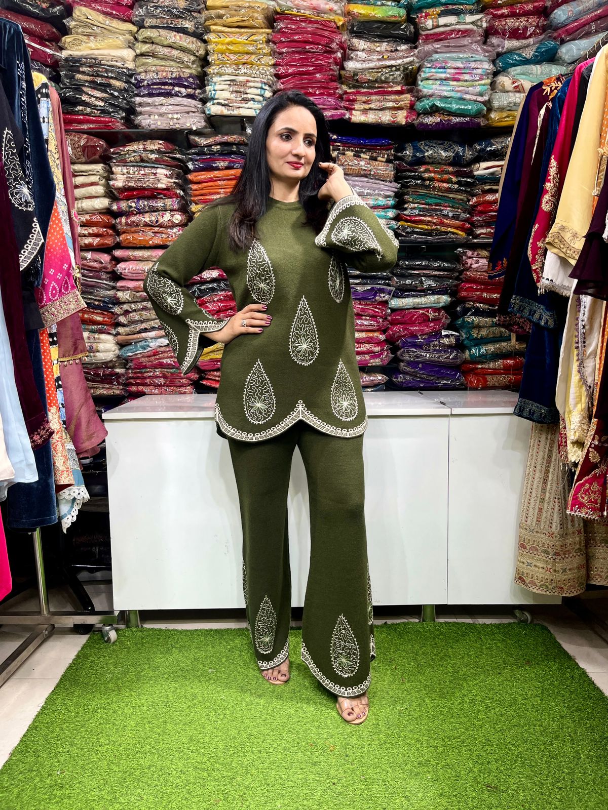 Designer Knitted Woollen Coord Set with Embroidery - Image 5