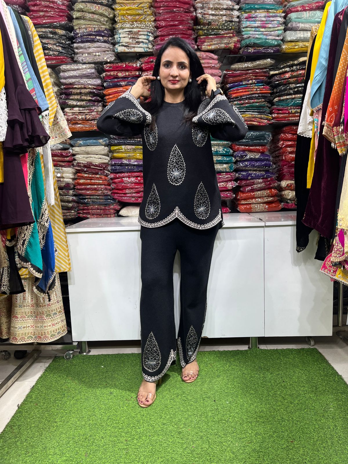 Designer Knitted Woollen Coord Set with Embroidery - Image 4