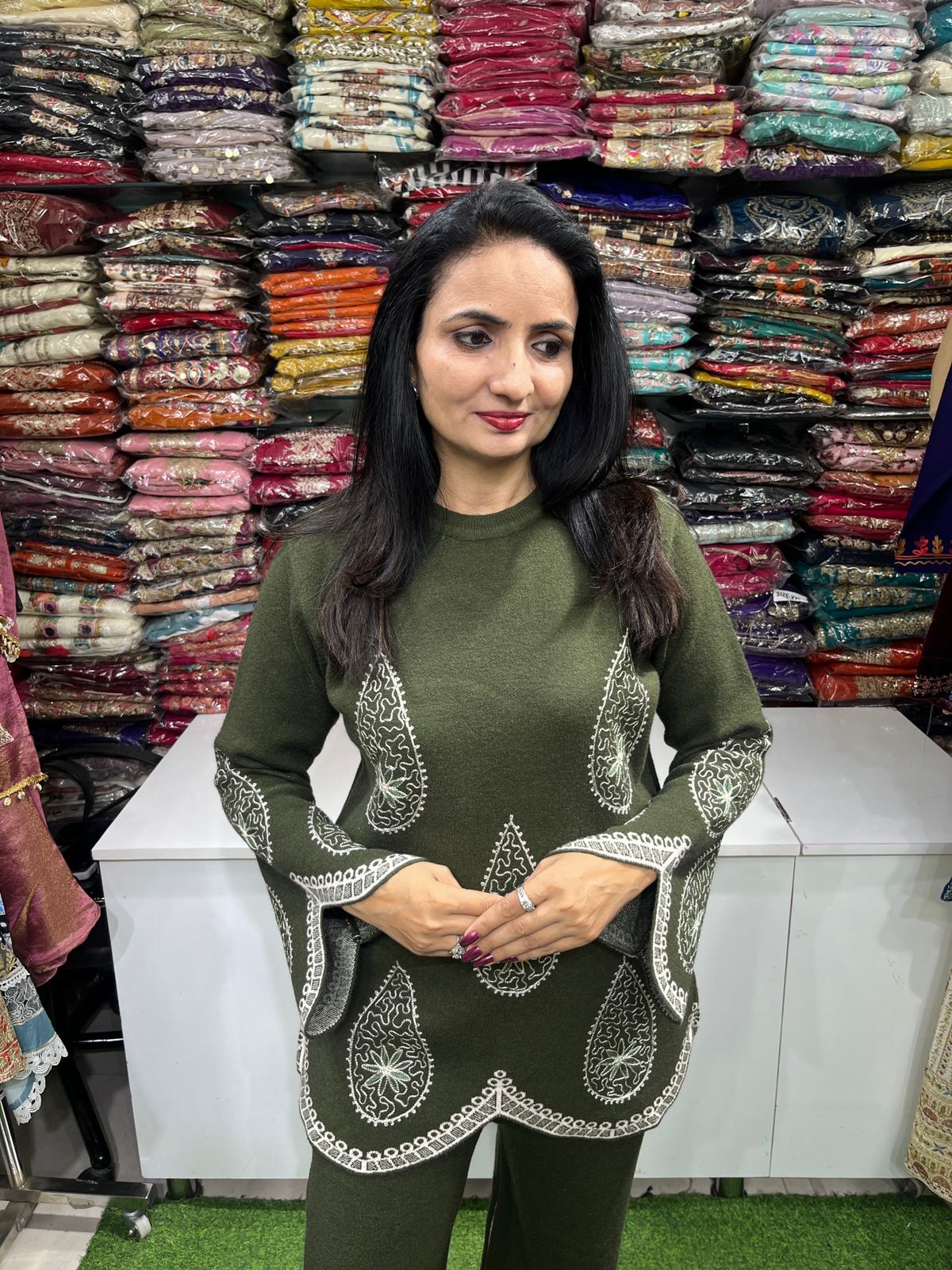 Designer Knitted Woollen Coord Set with Embroidery - Image 3