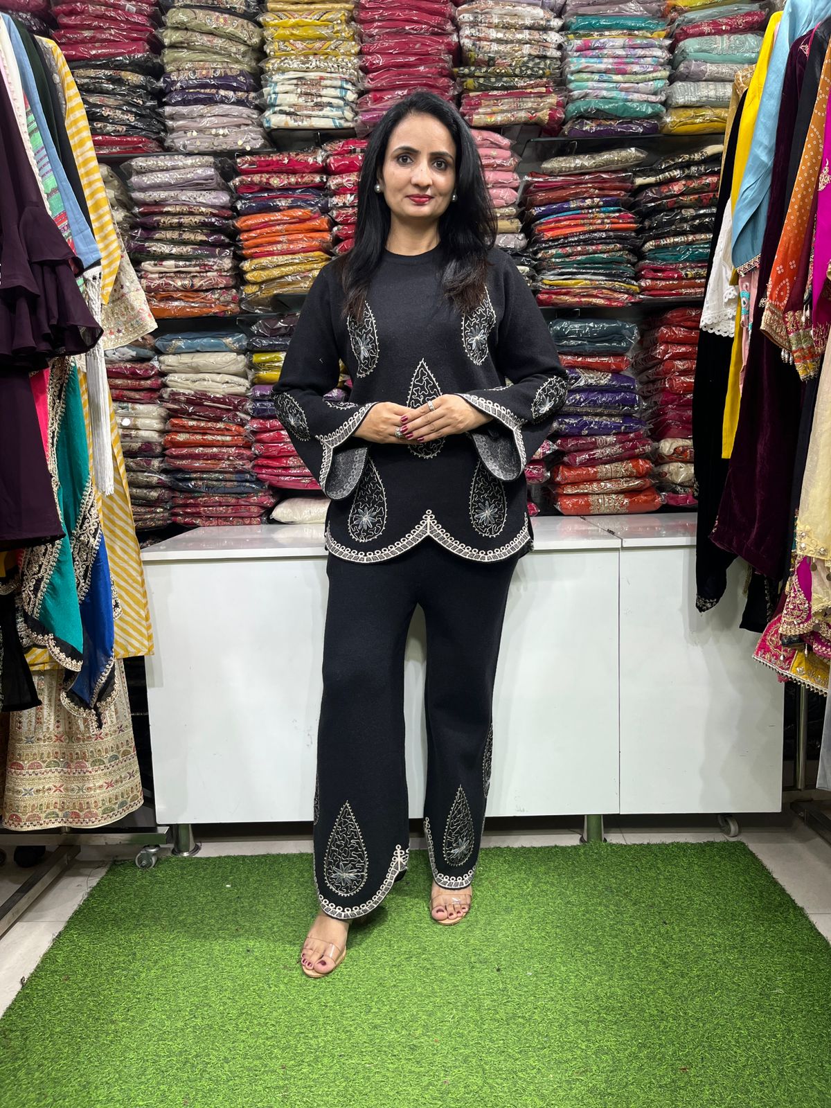 Designer Knitted Woollen Coord Set with Embroidery