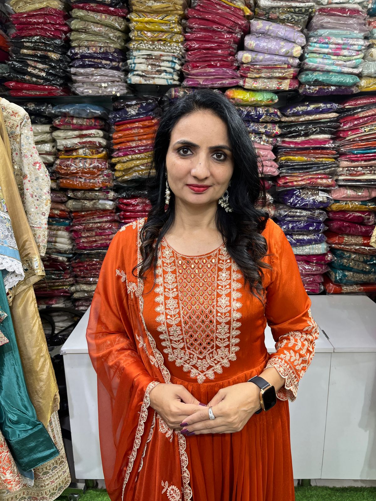 Designer Pure Chinon Embroidered Anarkali Set - Image 4