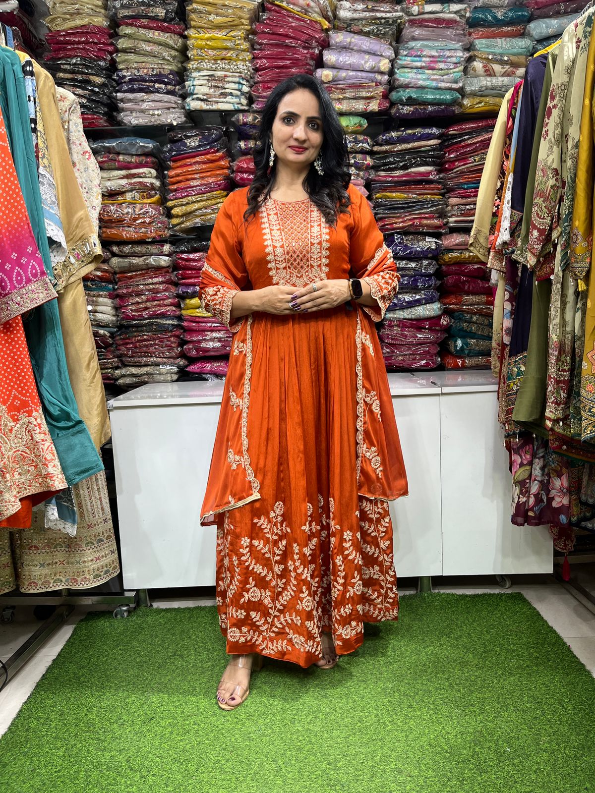 Designer Pure Chinon Embroidered Anarkali Set - Image 3