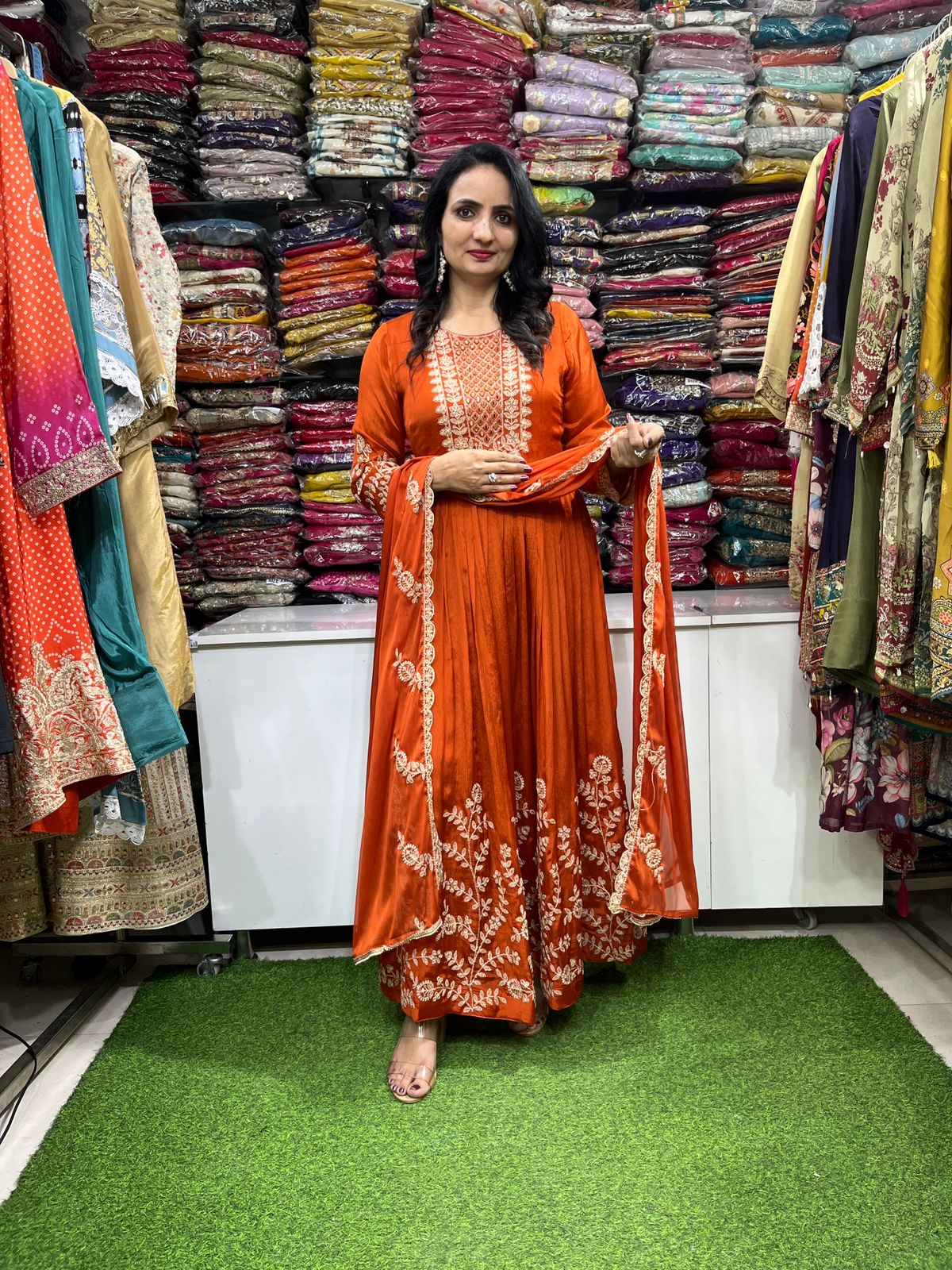 Designer Pure Chinon Embroidered Anarkali Set - Image 2