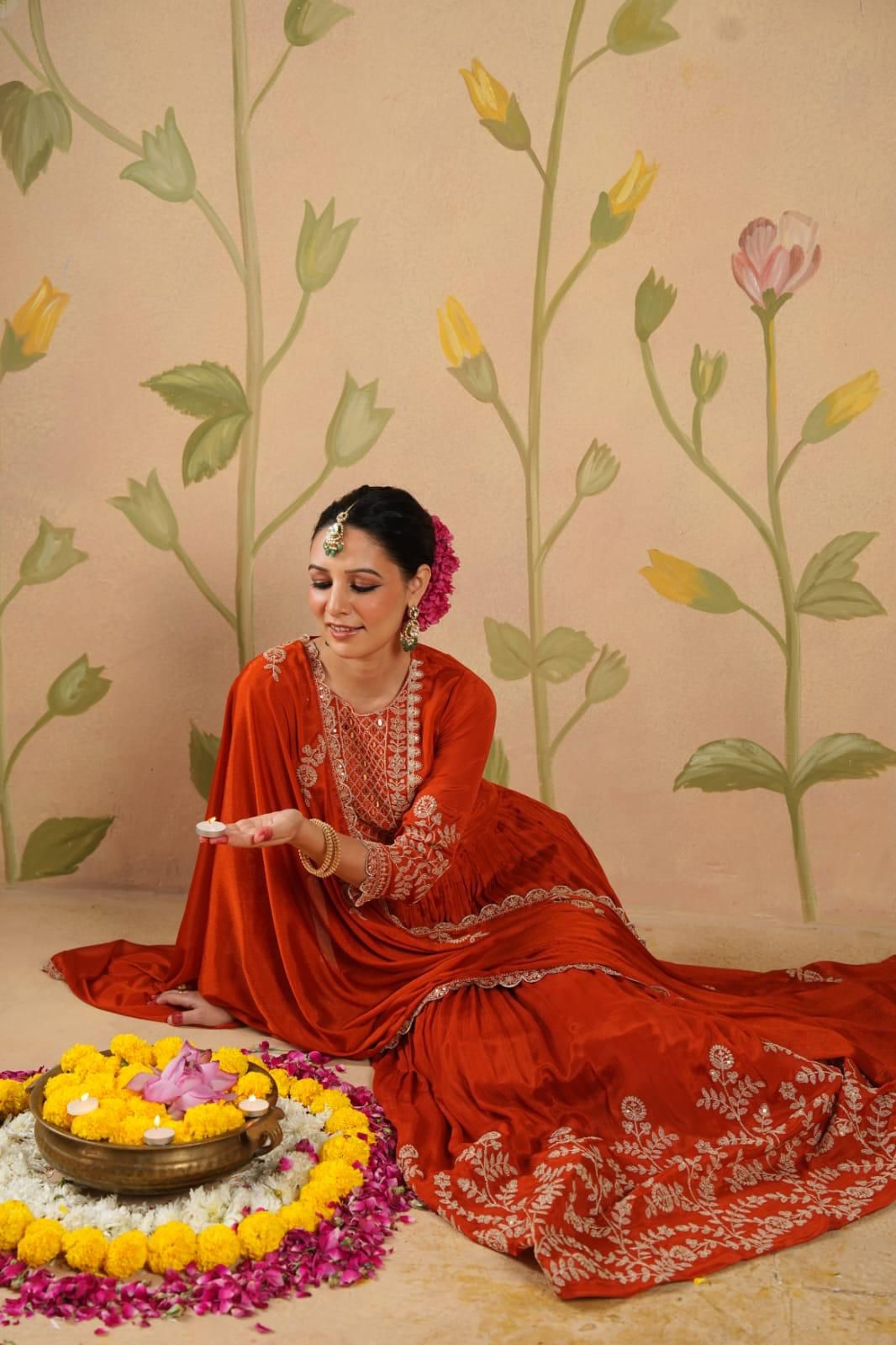 Designer Pure Chinon Embroidered Anarkali Set