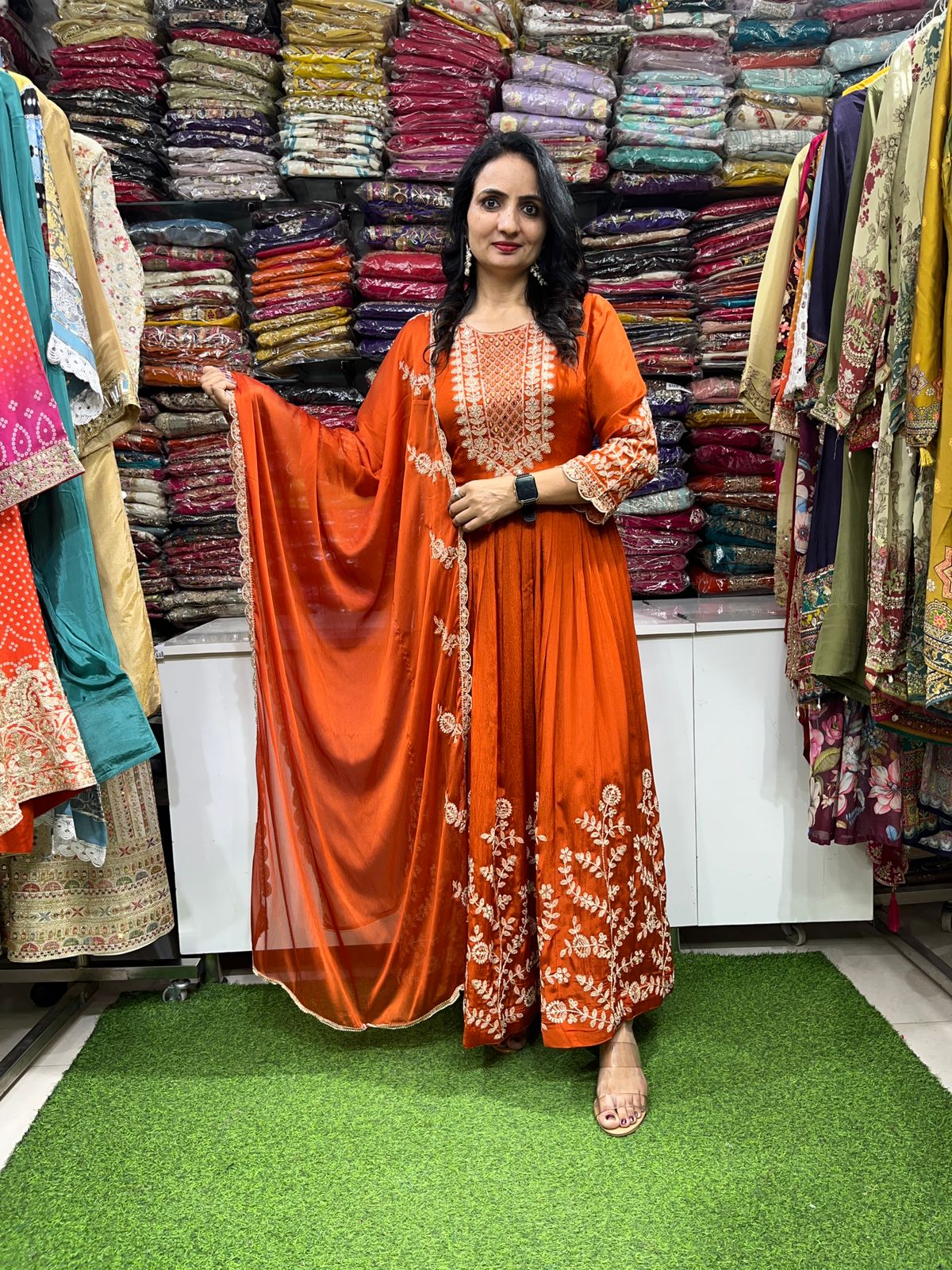 Designer Pure Chinon Embroidered Anarkali Set - Image 5