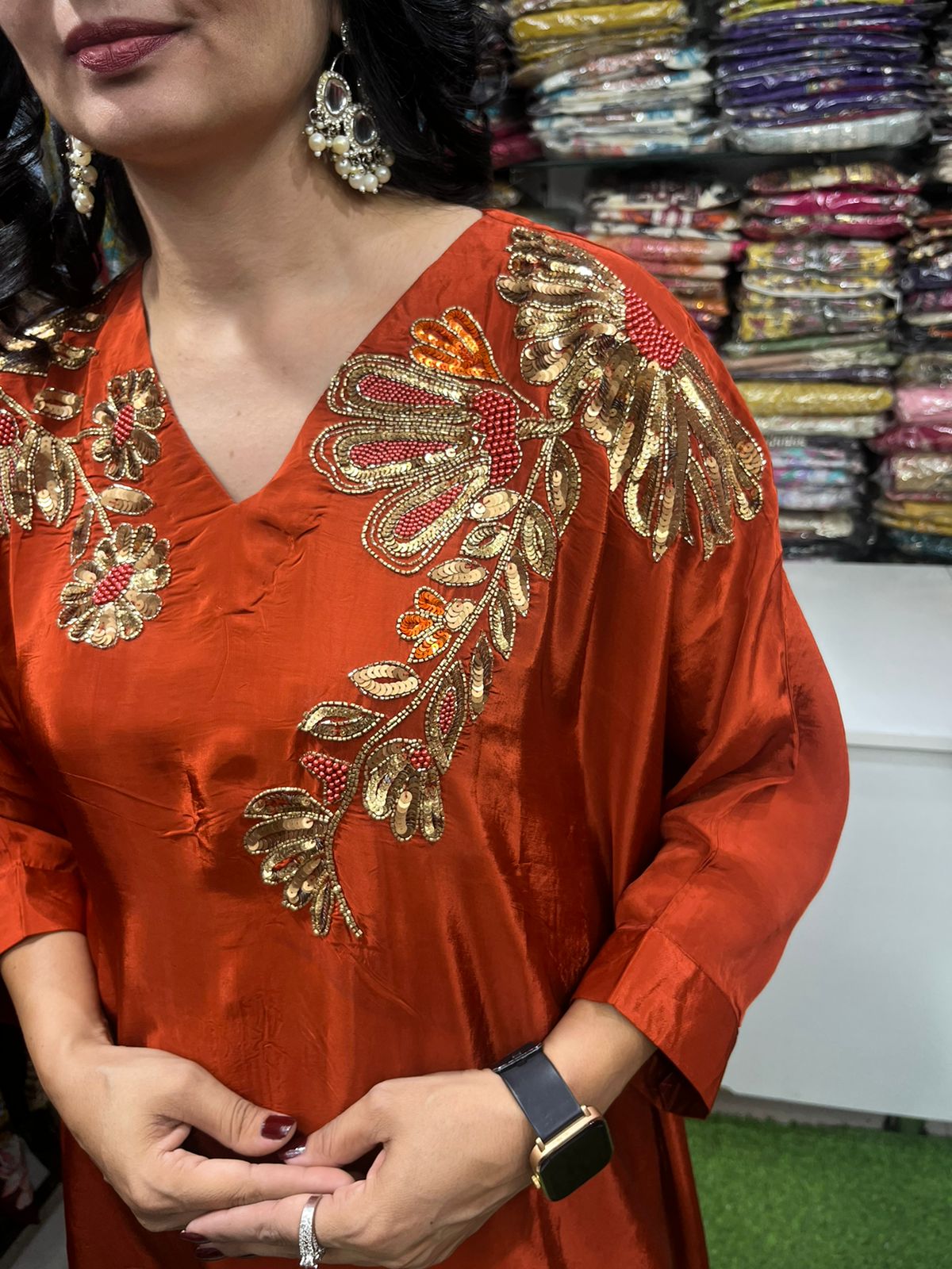 Designer Pure Crape Hand Embroidered Coord Set - Image 3