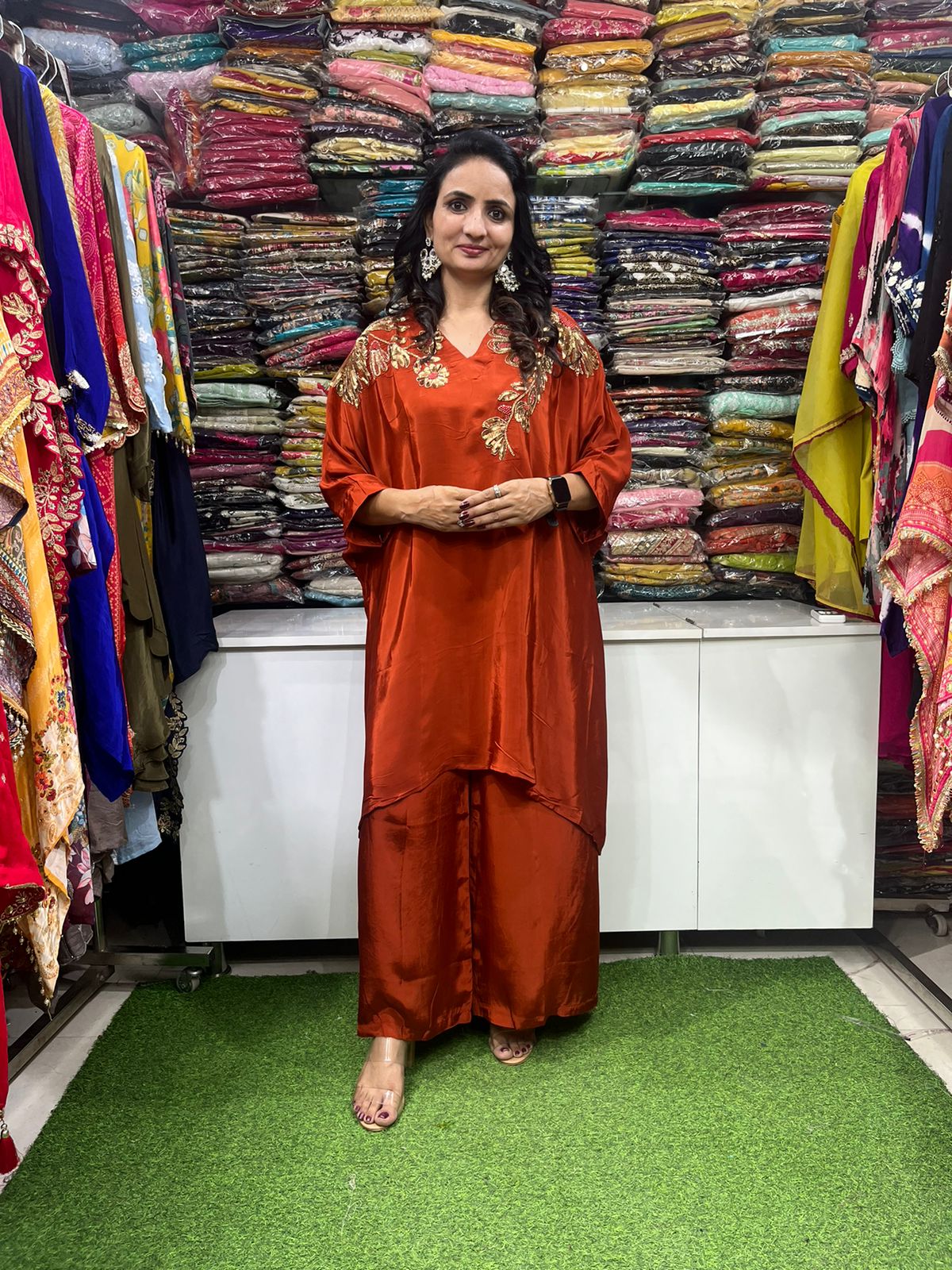 Designer Pure Crape Hand Embroidered Coord Set