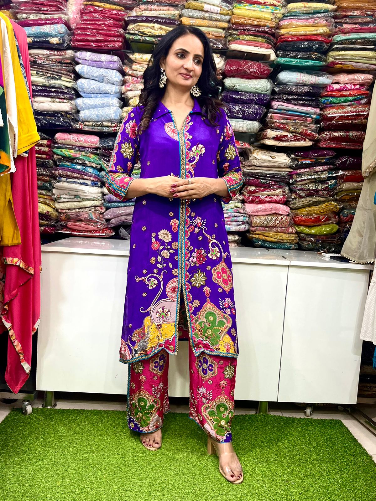 Designer Pure Crape Purple Digital Print Coord Set