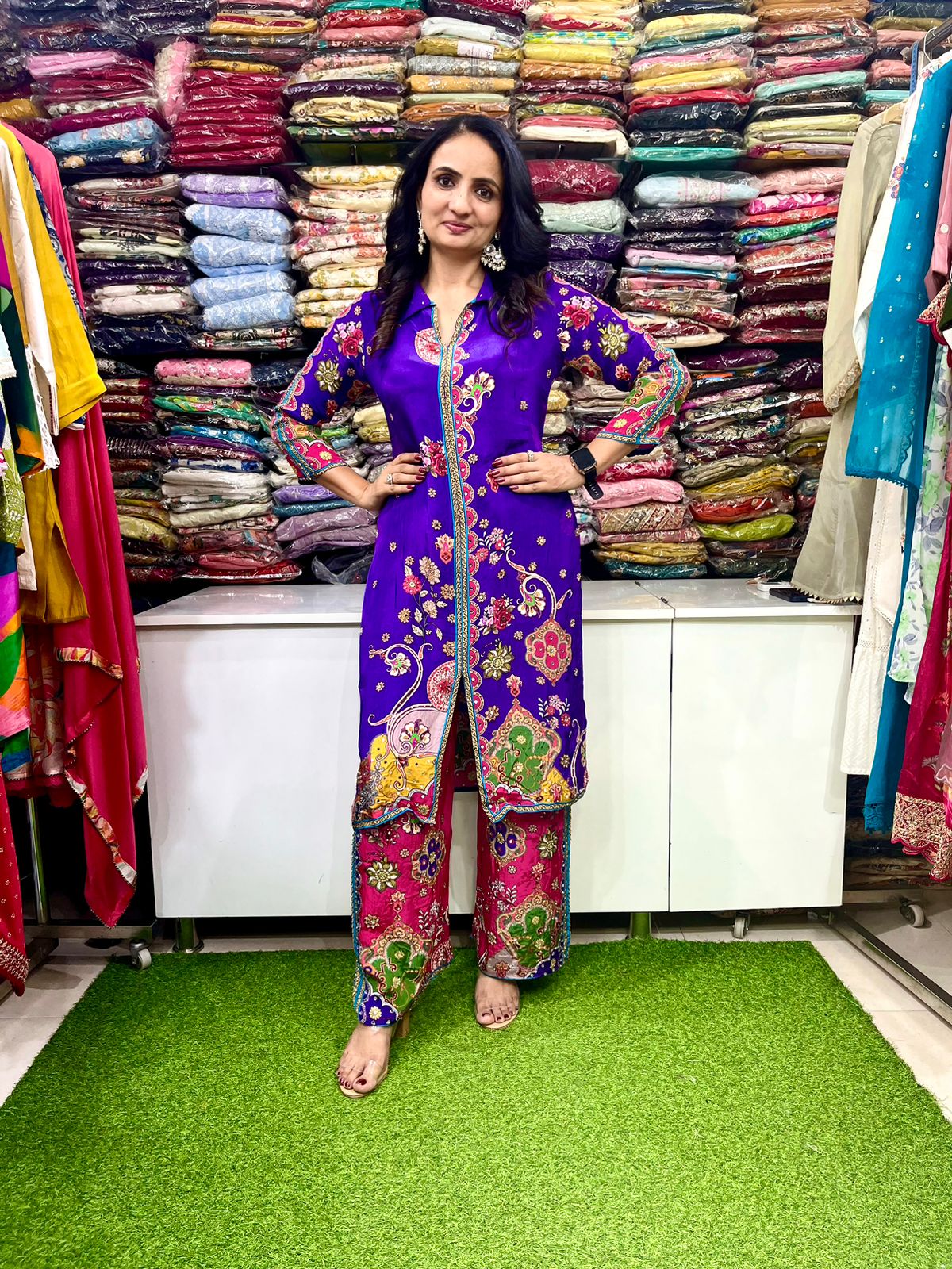 Designer Pure Crape Purple Digital Print Coord Set - Image 2