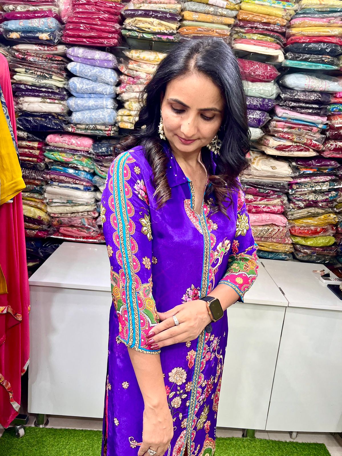 Designer Pure Crape Purple Digital Print Coord Set - Image 3