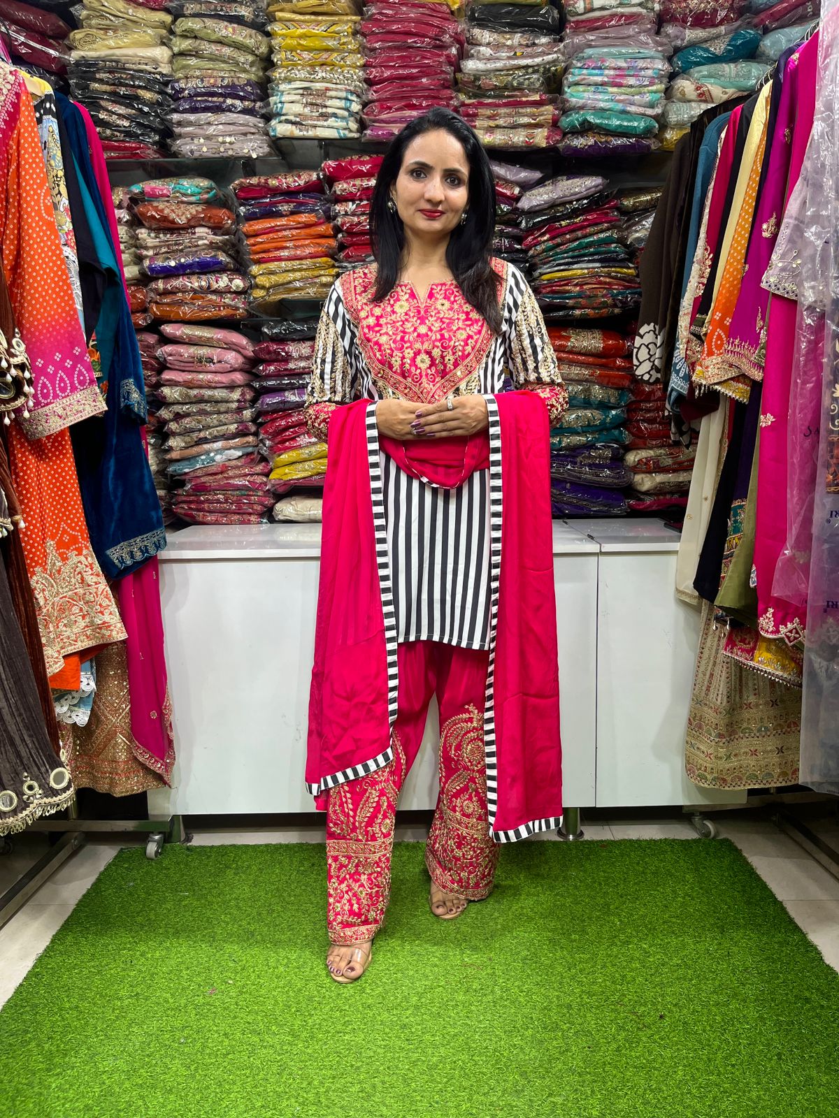 Designer Pure Crape Suit with Farsi Salwar