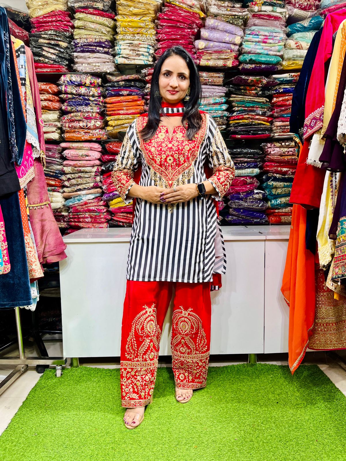 Designer Pure Crape Suit with Farsi Salwar