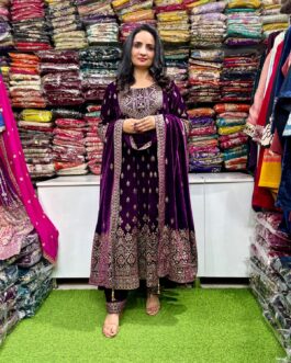 Designer Purple Velvet Anarkali Set