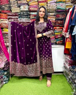 Designer Purple Velvet Anarkali Set