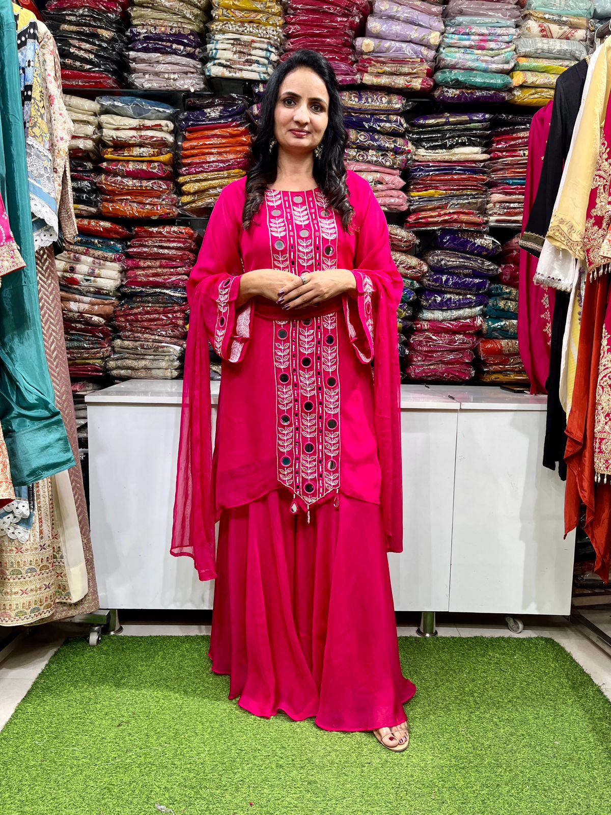 Designer Sharara Suit Set with Real Mirror Embroidery - Image 3