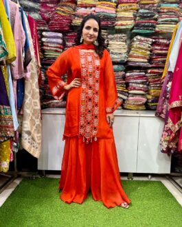 Designer Sharara Suit Set with Real Mirror Embroidery