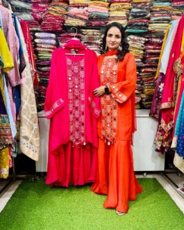 Designer Sharara Suit Set with Real Mirror Embroidery