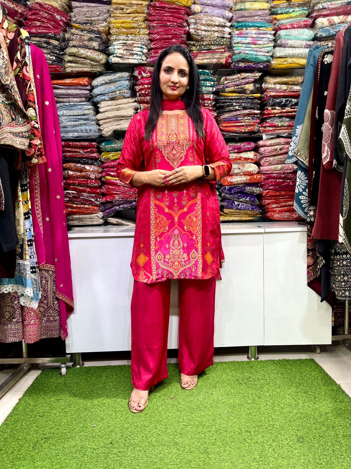 Designer Short Length Crape Silk Suit Set