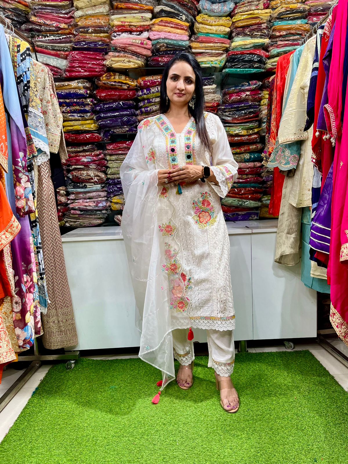 Designer Suit with Real Mirror Embroidery - Image 2