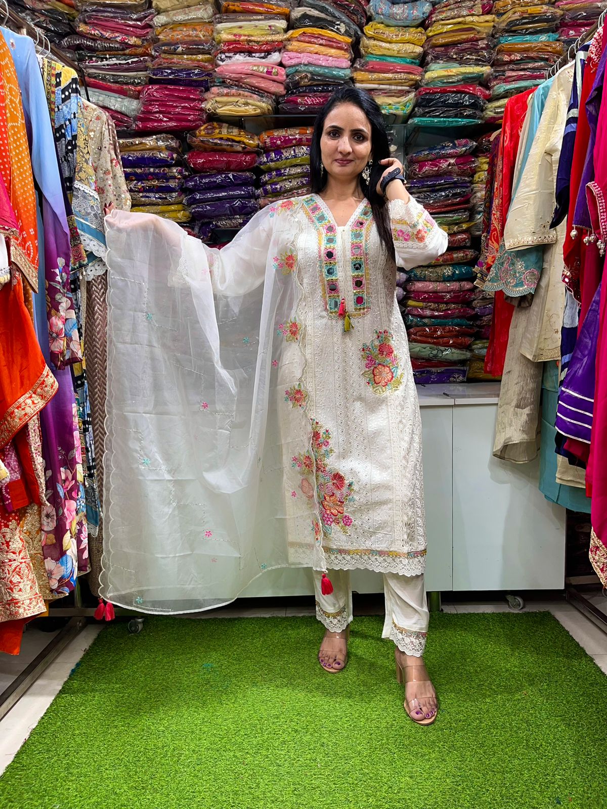 Designer Suit with Real Mirror Embroidery - Image 3