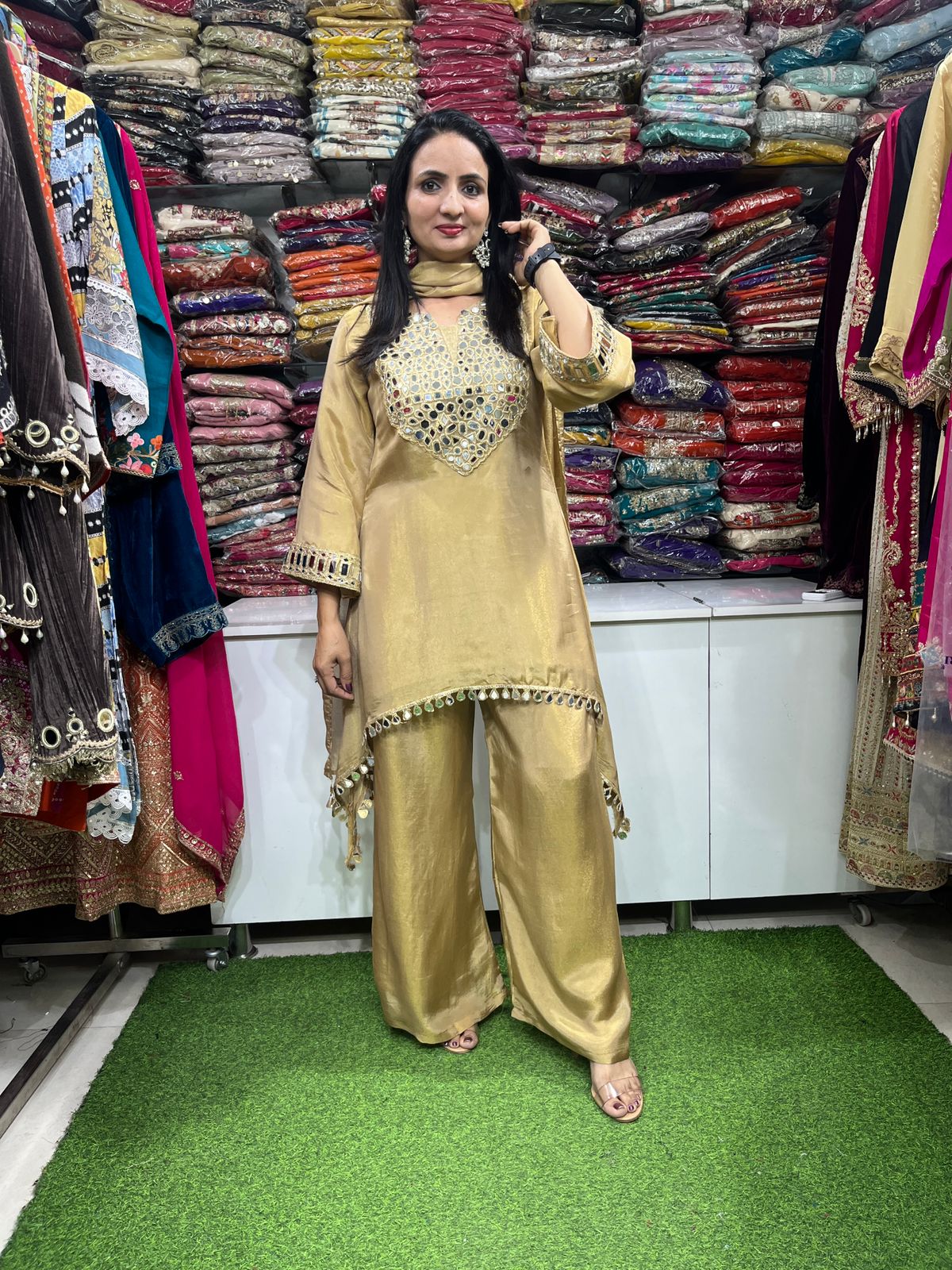 Designer Tissue Simmer Suit Set - Image 2