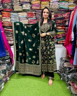 Designer Velvet Green Anarkali Set
