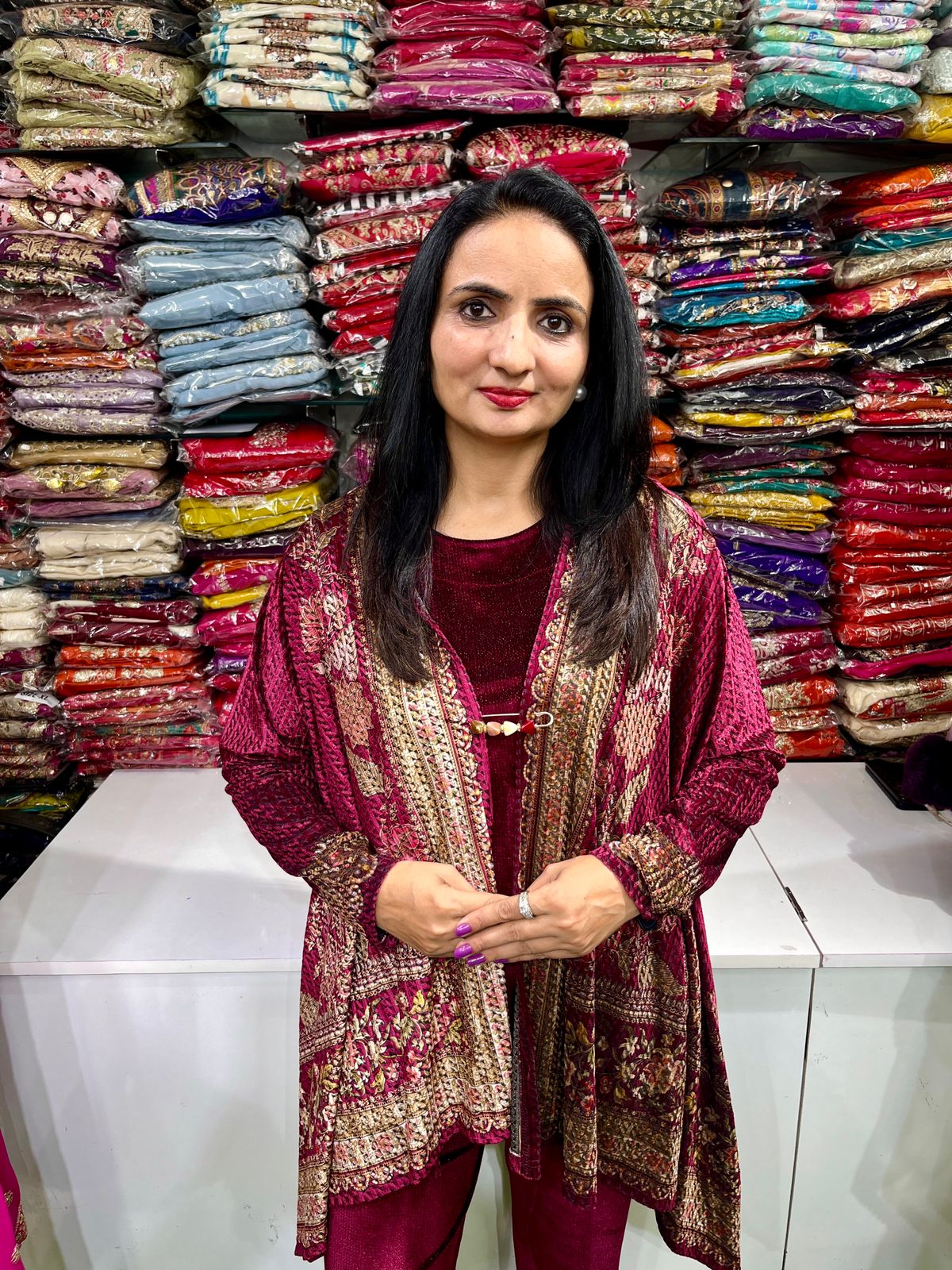 Designer Velvet Kaftan Coord Set - Image 5