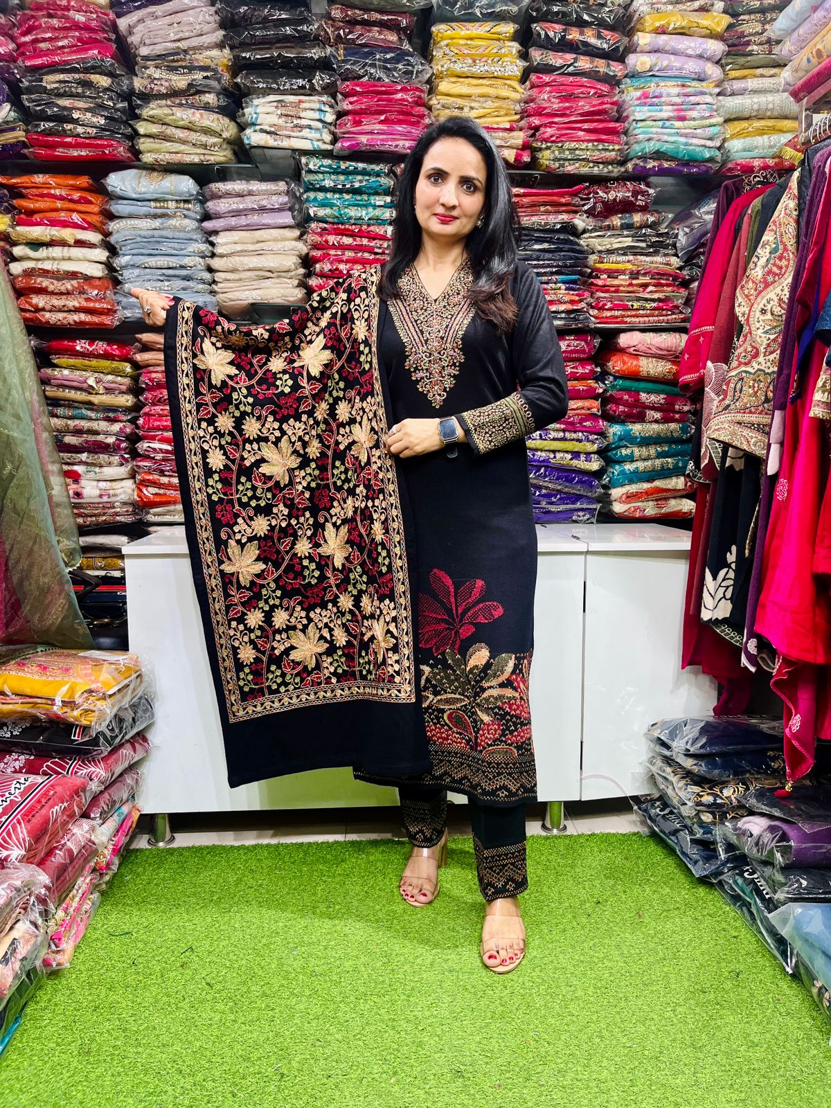 Designer Woolen Black Suit Set