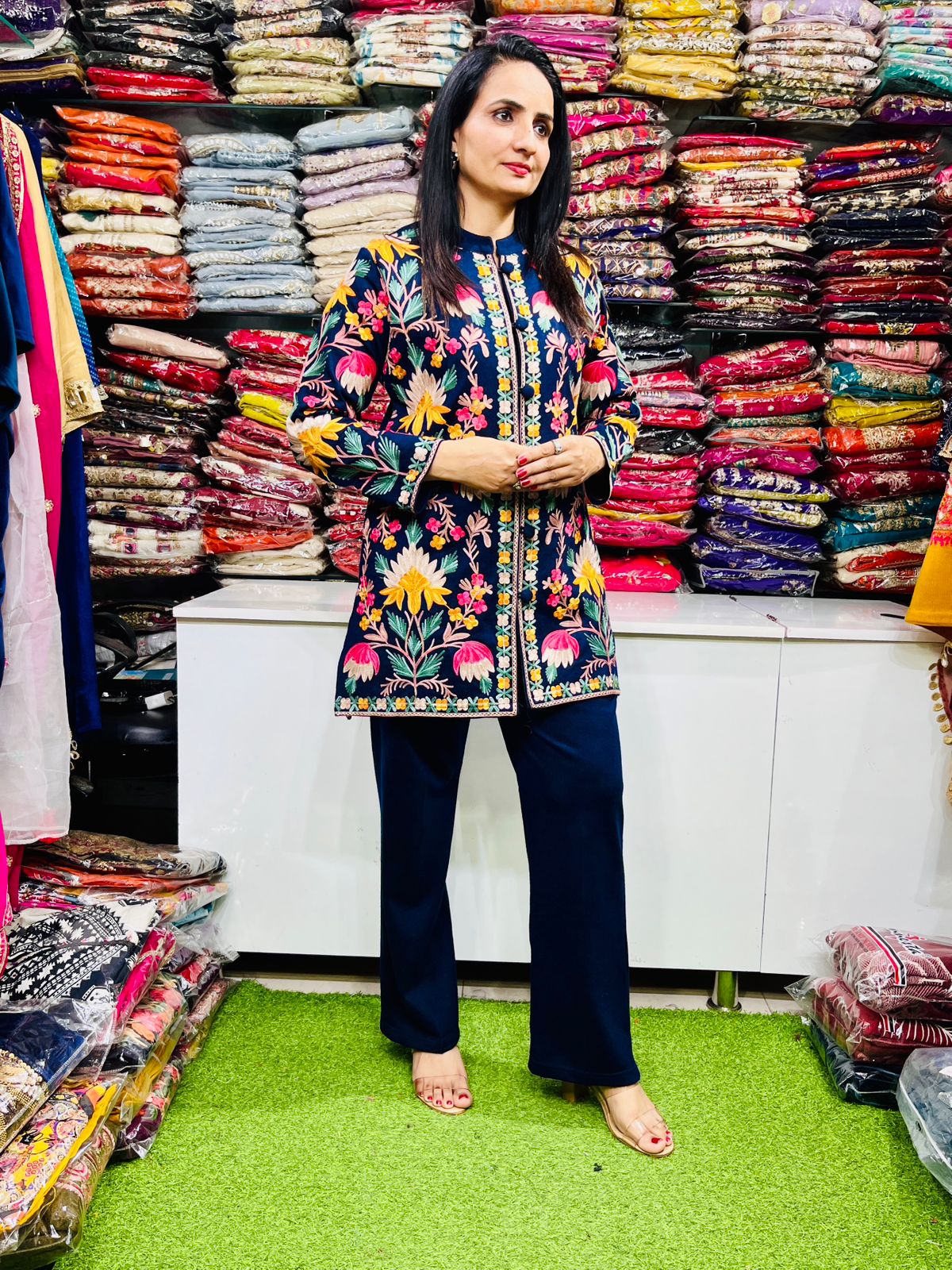 Designer Woollen Embroidered Coord Set - Image 5