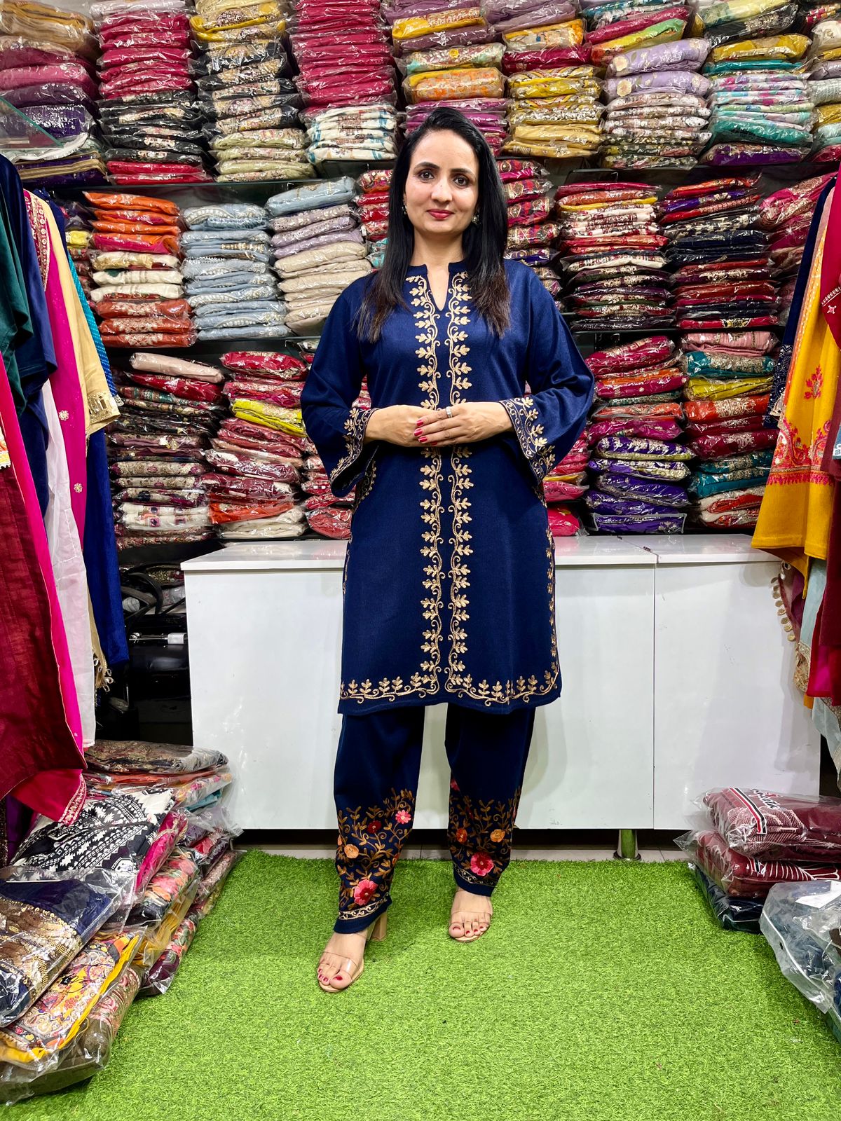 Designer Woollen Coord Set with Farsi