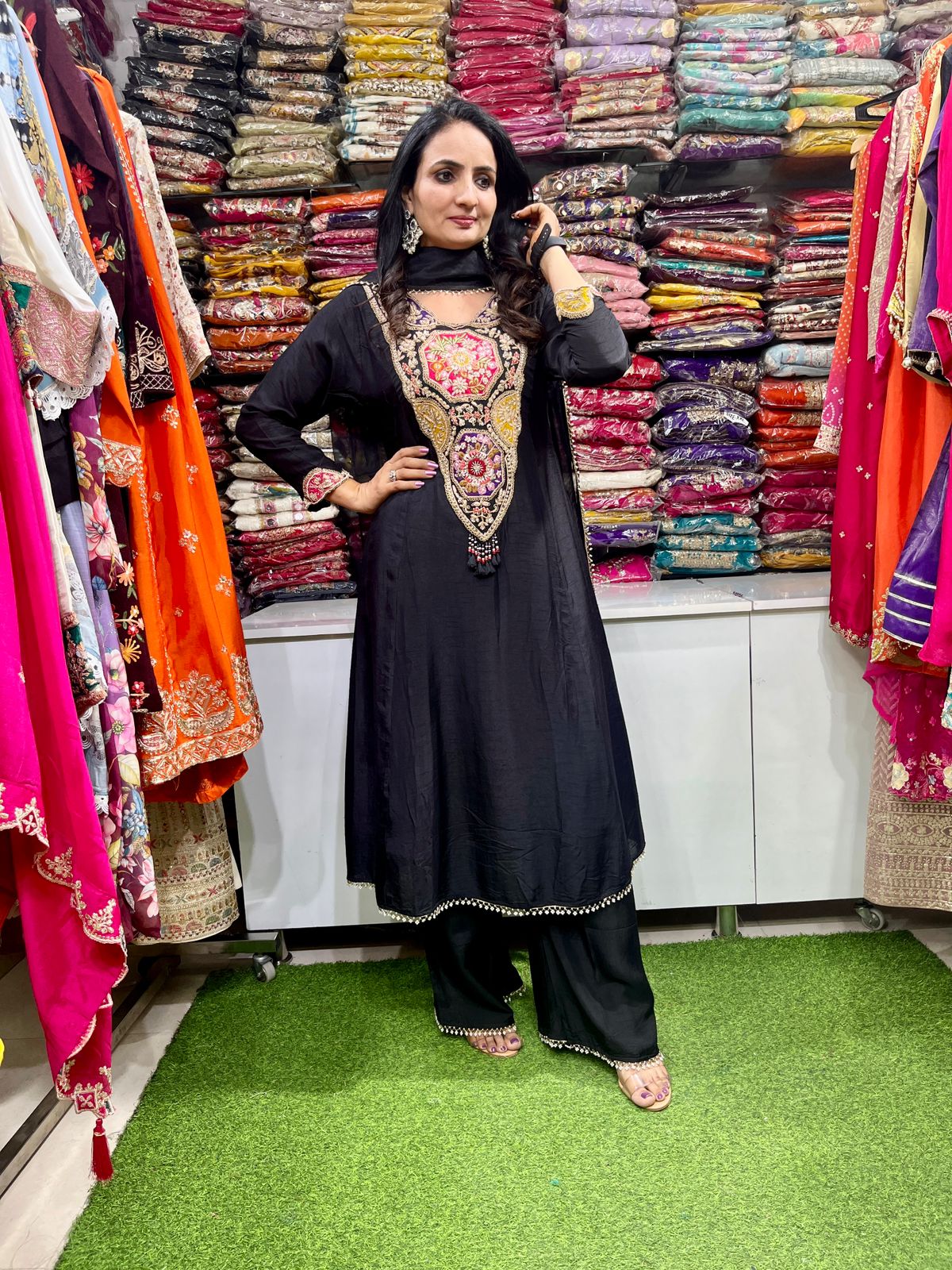 Designer Zardosi Embroidered Silk Suit Set - Image 2