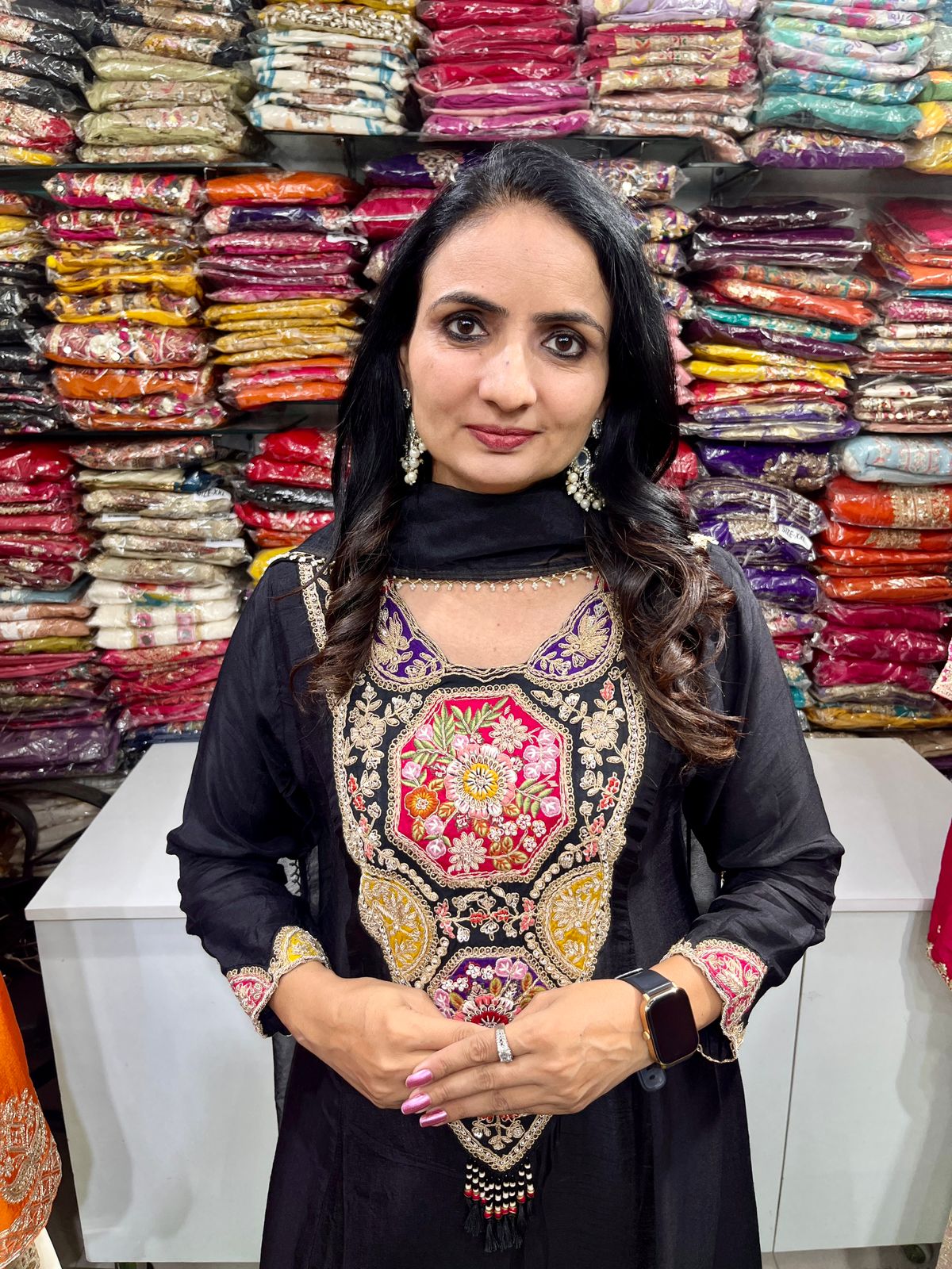 Designer Zardosi Embroidered Silk Suit Set - Image 3