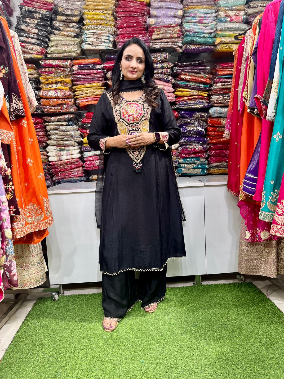 Designer Zardosi Embroidered Silk Suit Set